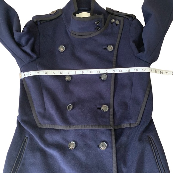 3.1 Phillip Lim Blue Wool Double Breasted Long Coat Women’s Size 8 High Collar - Picture 8 of 16